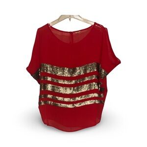 Gianni Bini Red Blouse with Gold Stripes size large